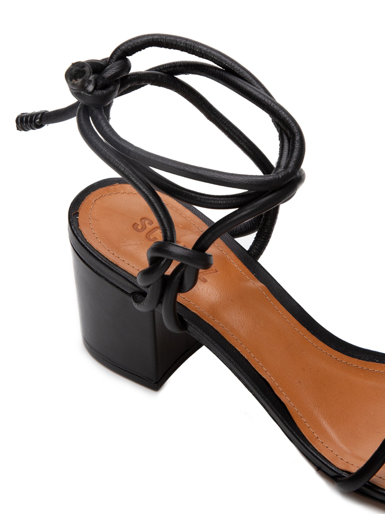 Sandália Feminina Salto Bloco Couro Amarração Knot Preto Schutz