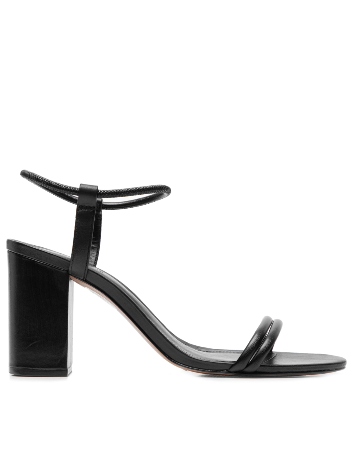 Sandália Feminina Salto Bloco Couro - Preto