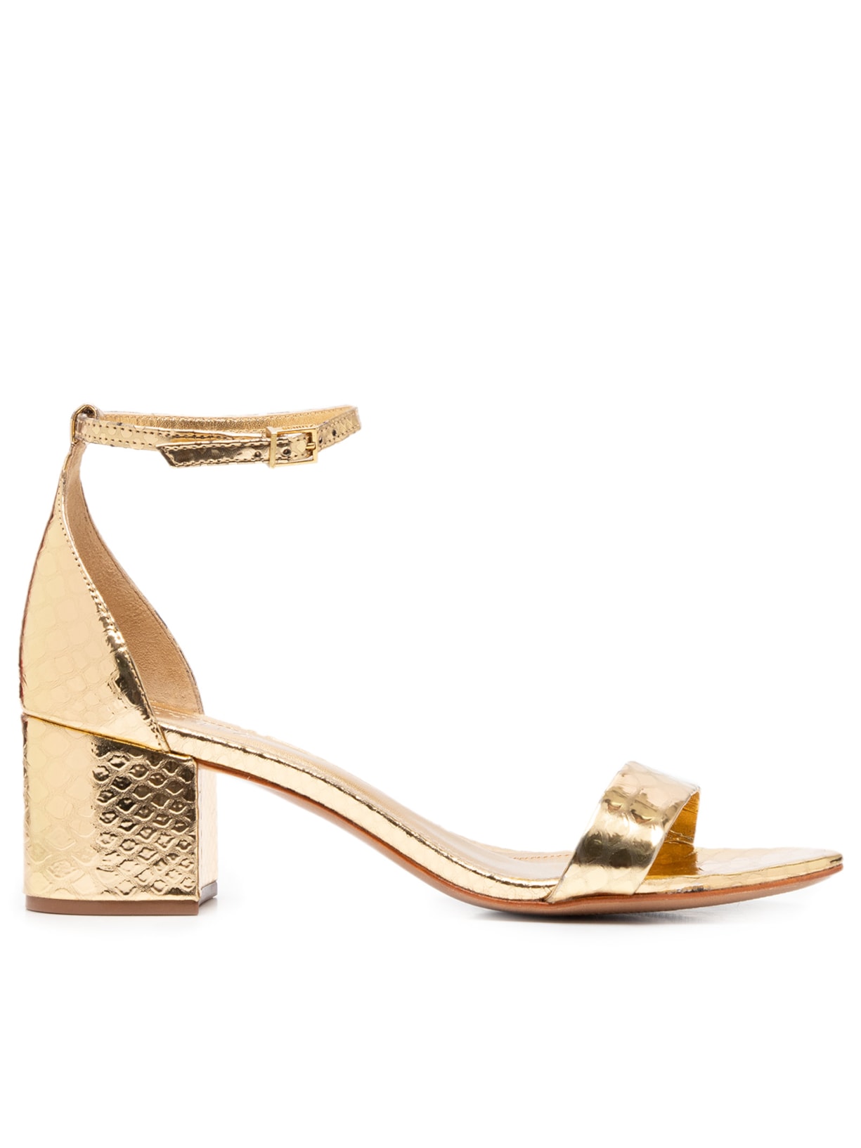 Sandália Feminina Salto Bloco - Dourado