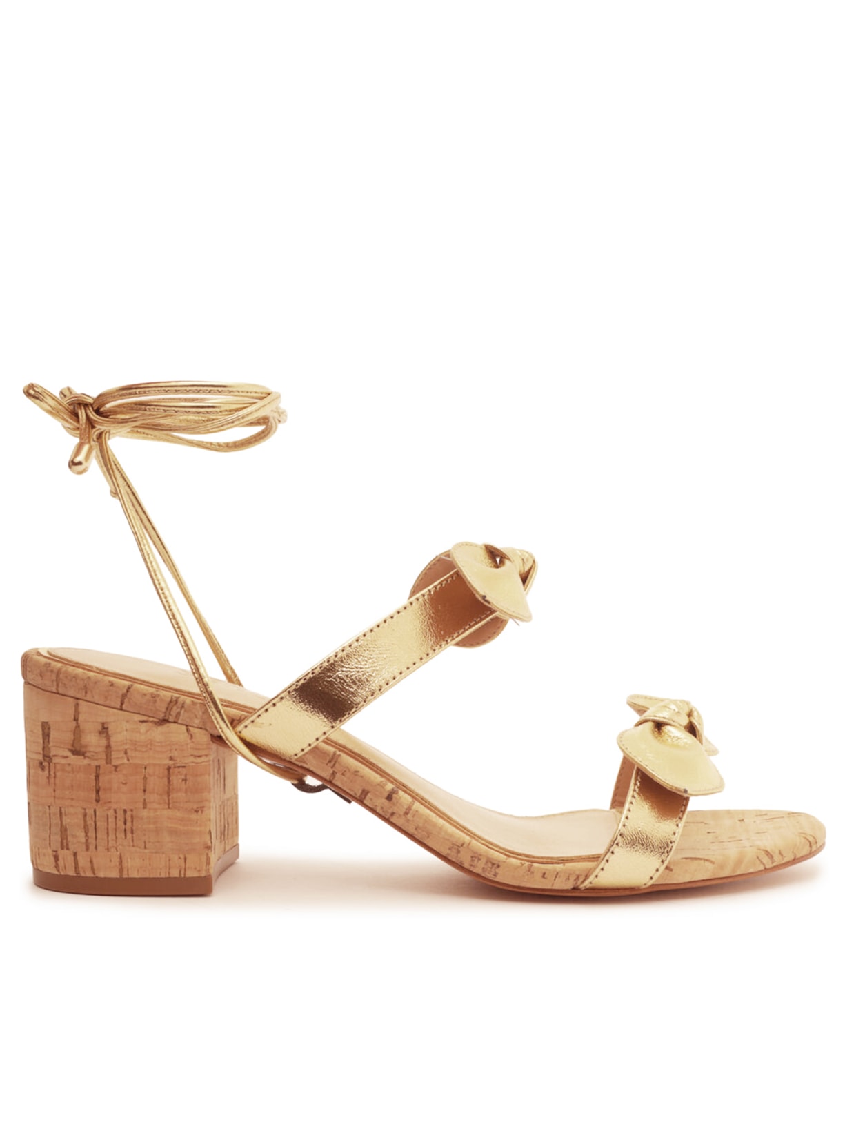 Sandália Feminina Salto Bloco Laços - Dourado