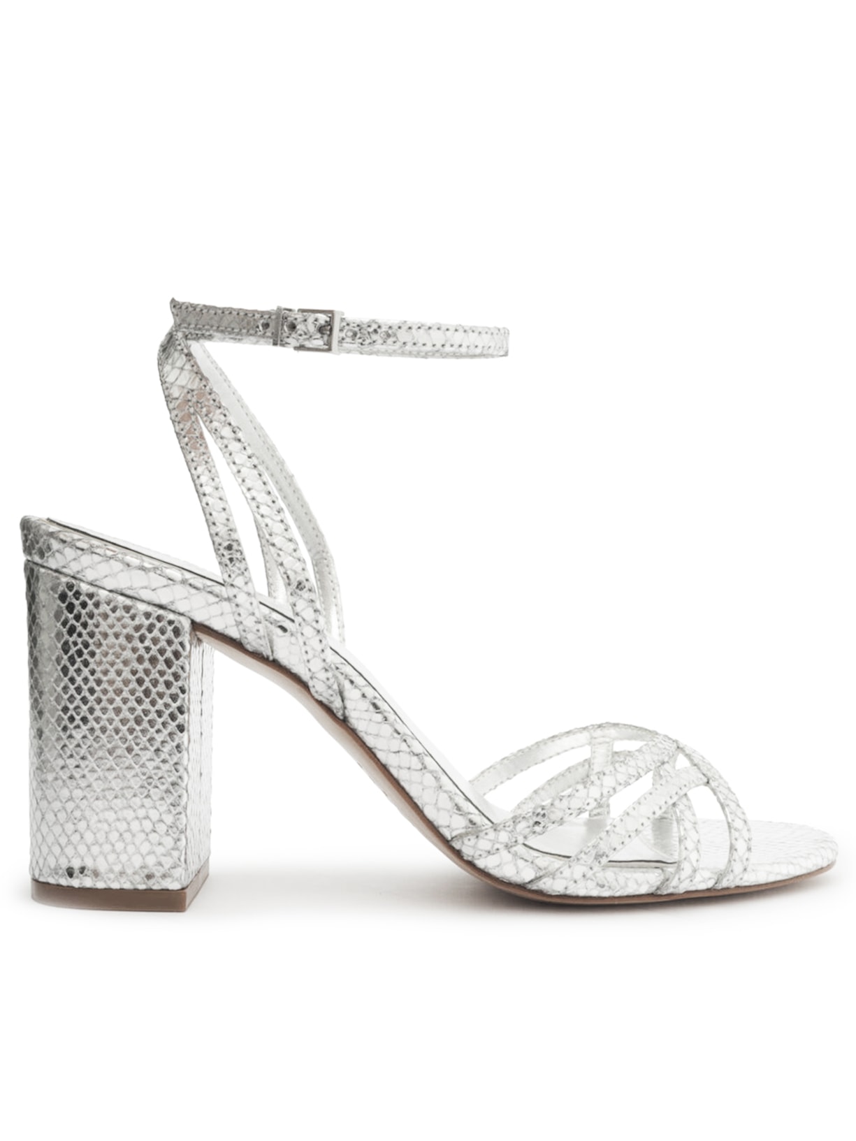 Sandália Feminina Salto Bloco Médio Couro Schutz Prata