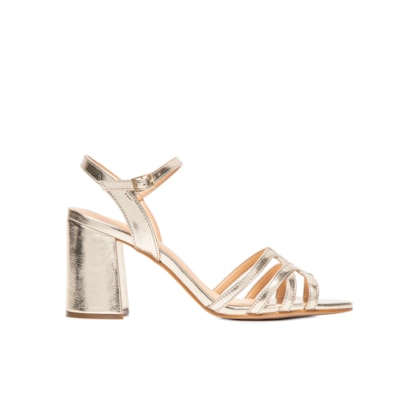 Sandália Feminina Salto Bloco Metalcolor - Dourado