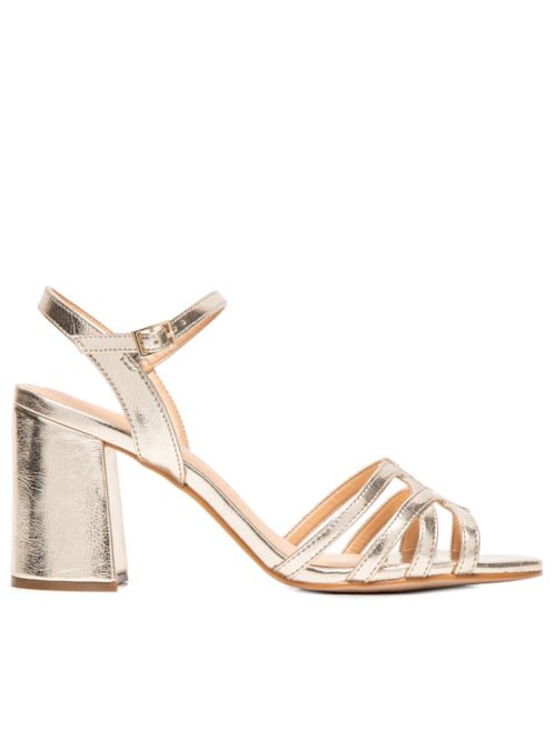 Sandália Feminina Salto Bloco Metalcolor - Dourado