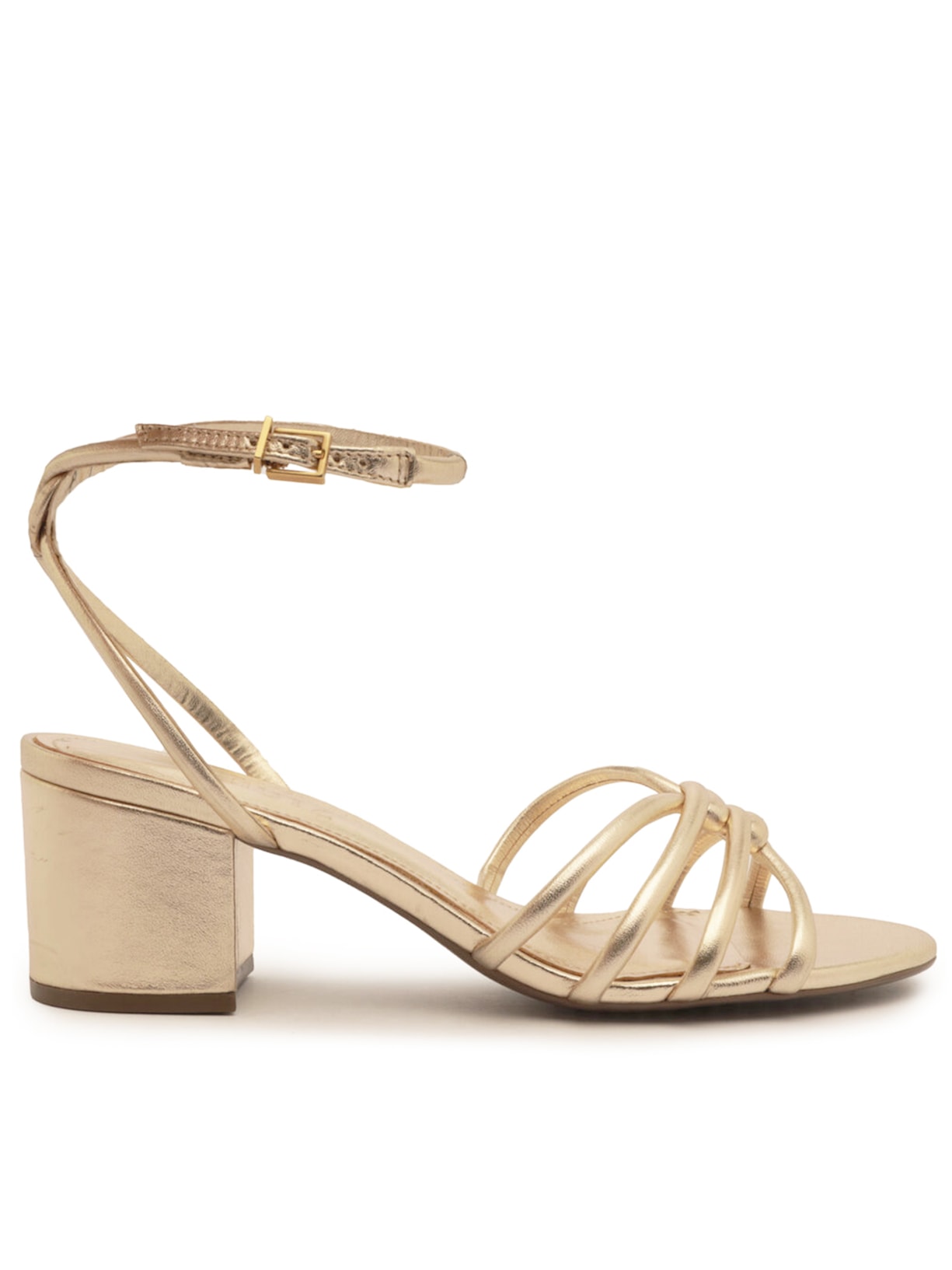 Sandália Feminina Salto Bloco Metalic Napa - Dourado