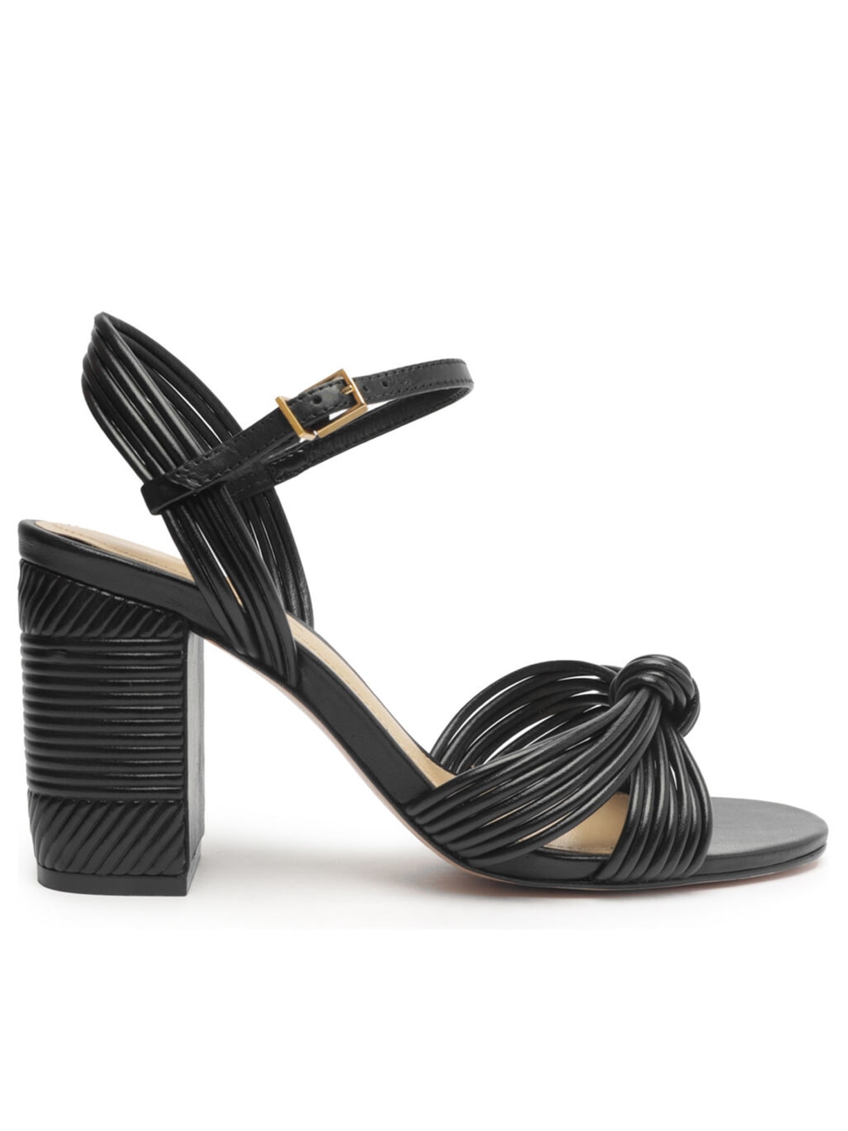 Sandália Feminina Salto Bloco Tiras Couro - Preto