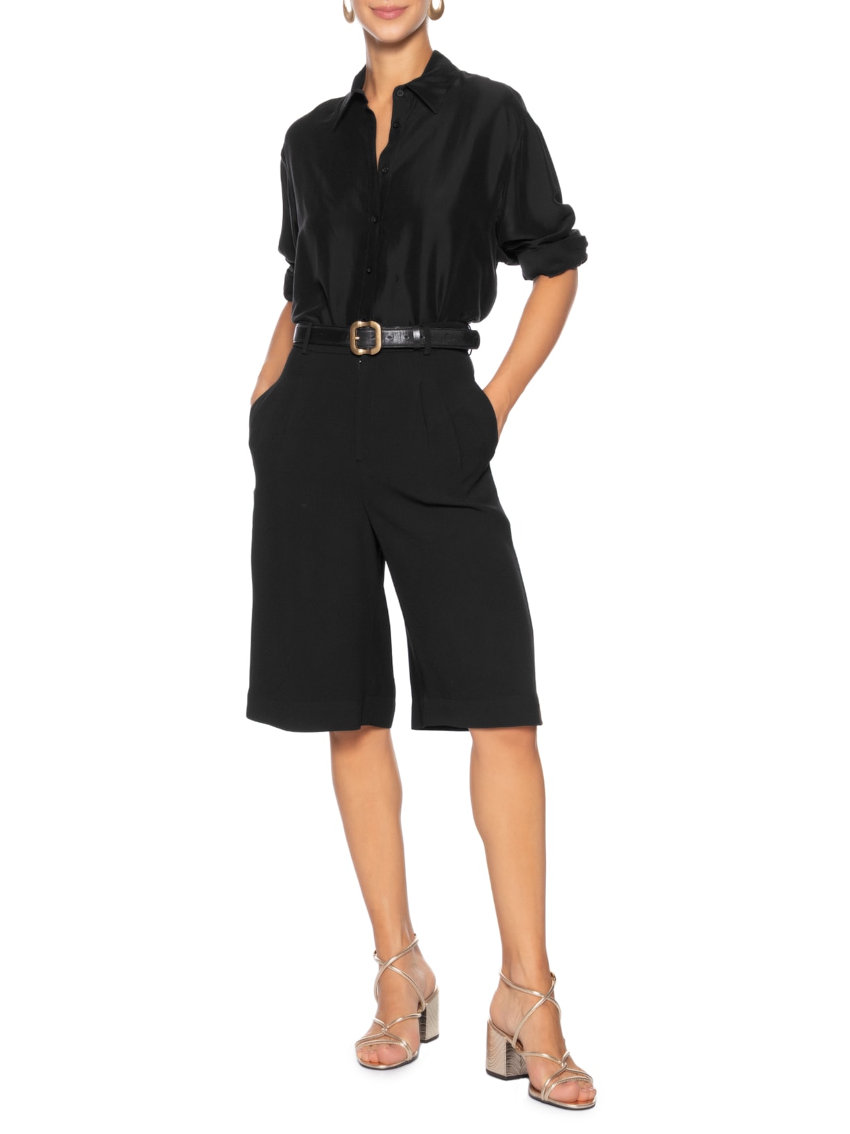 Sandália Feminina Salto Bloco Wave Dourado Arezzo