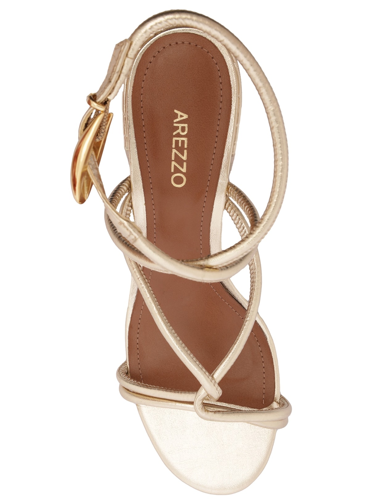 Sandália Feminina Salto Bloco Wave Dourado Arezzo