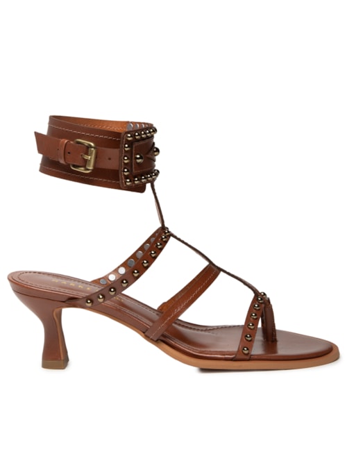 Sandália Feminina Salto Com Tachas - Marrom