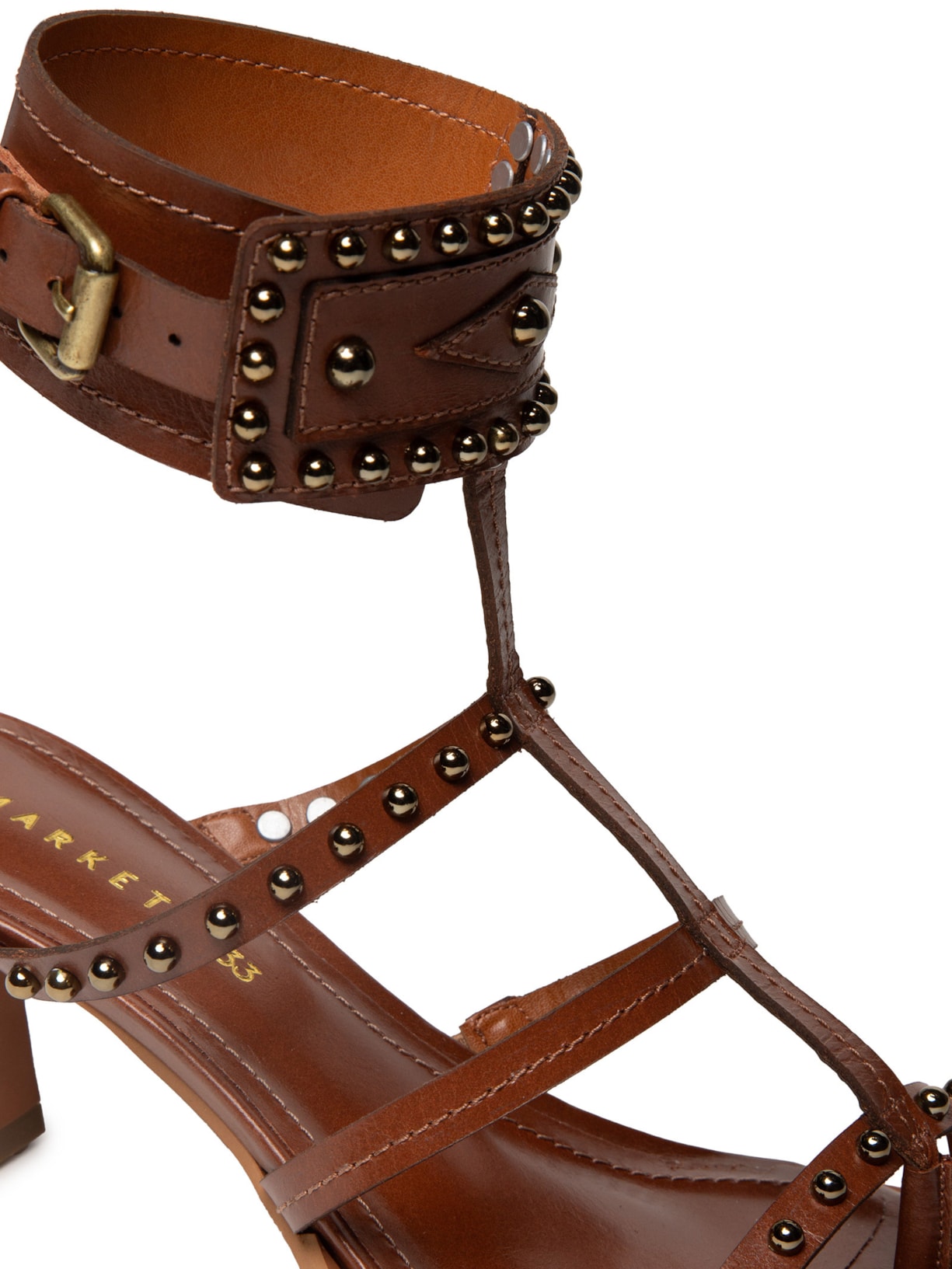 Sandália Feminina Salto Com Tachas Marrom Market 33