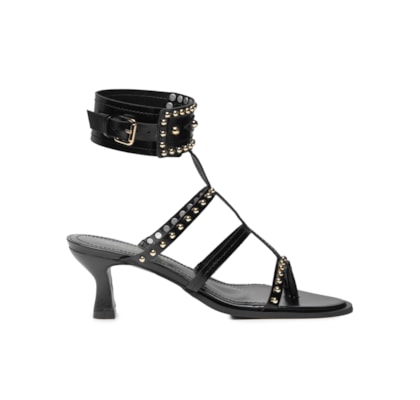 Sandália Feminina Salto Com Tachas - Preto