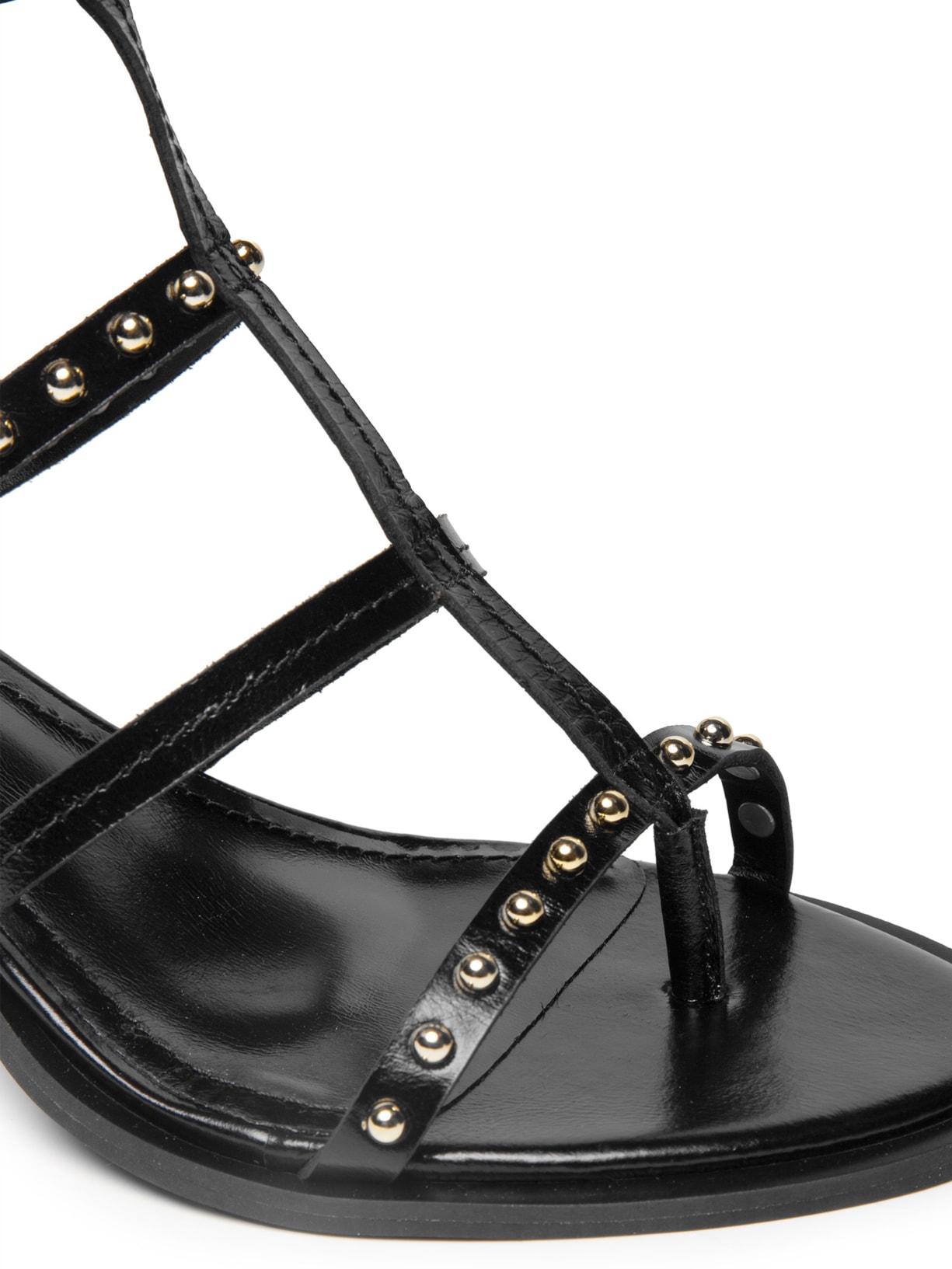 Sandália Feminina Salto Com Tachas Preto Market 33