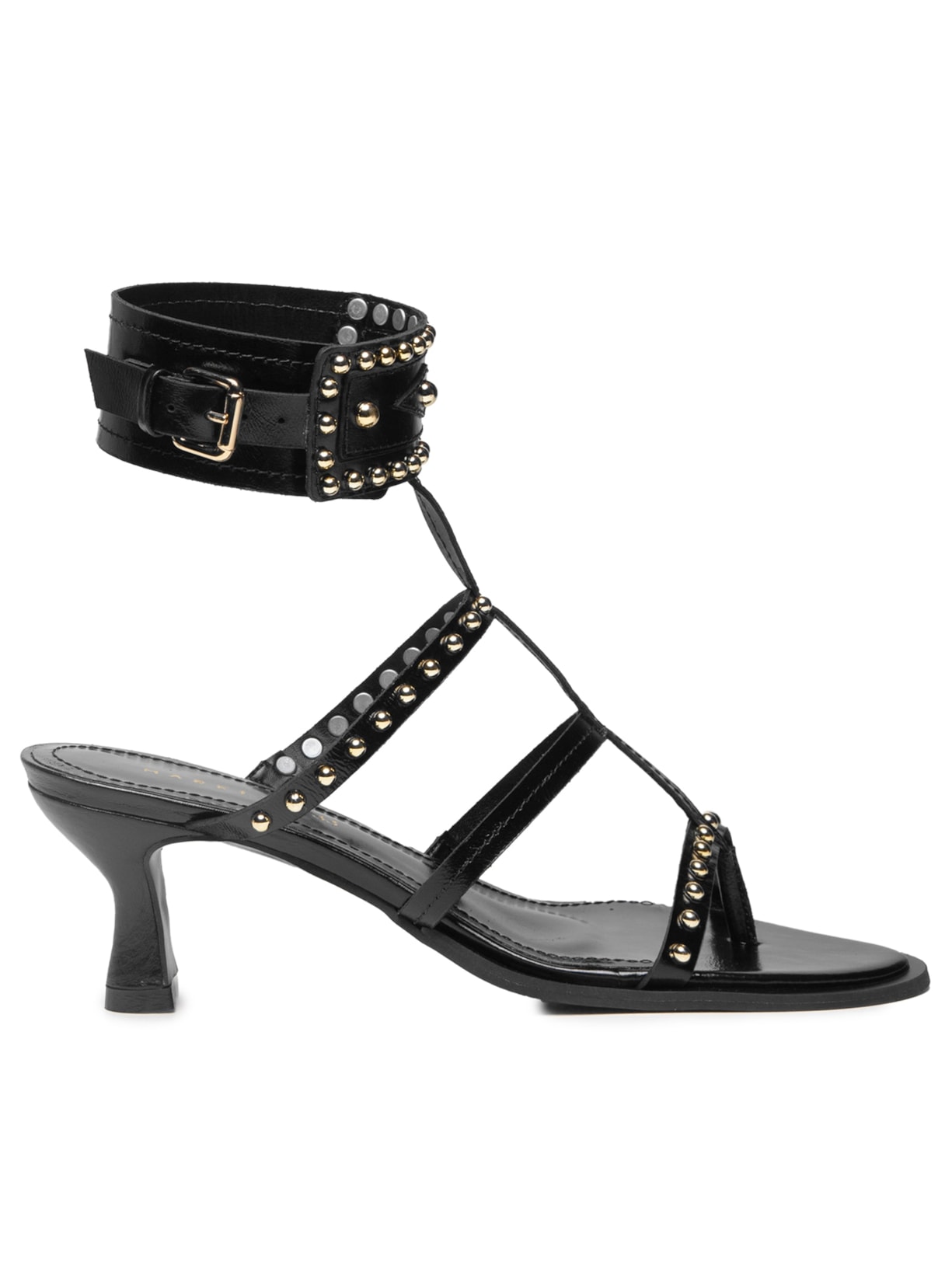 Sandália Feminina Salto Com Tachas - Preto