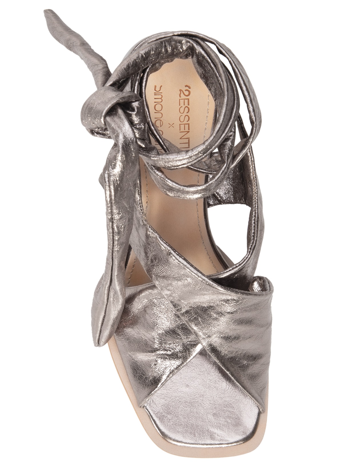 Sandália Feminina Salto Em Couro Amarração Prata '2Essential + Simone Nunes