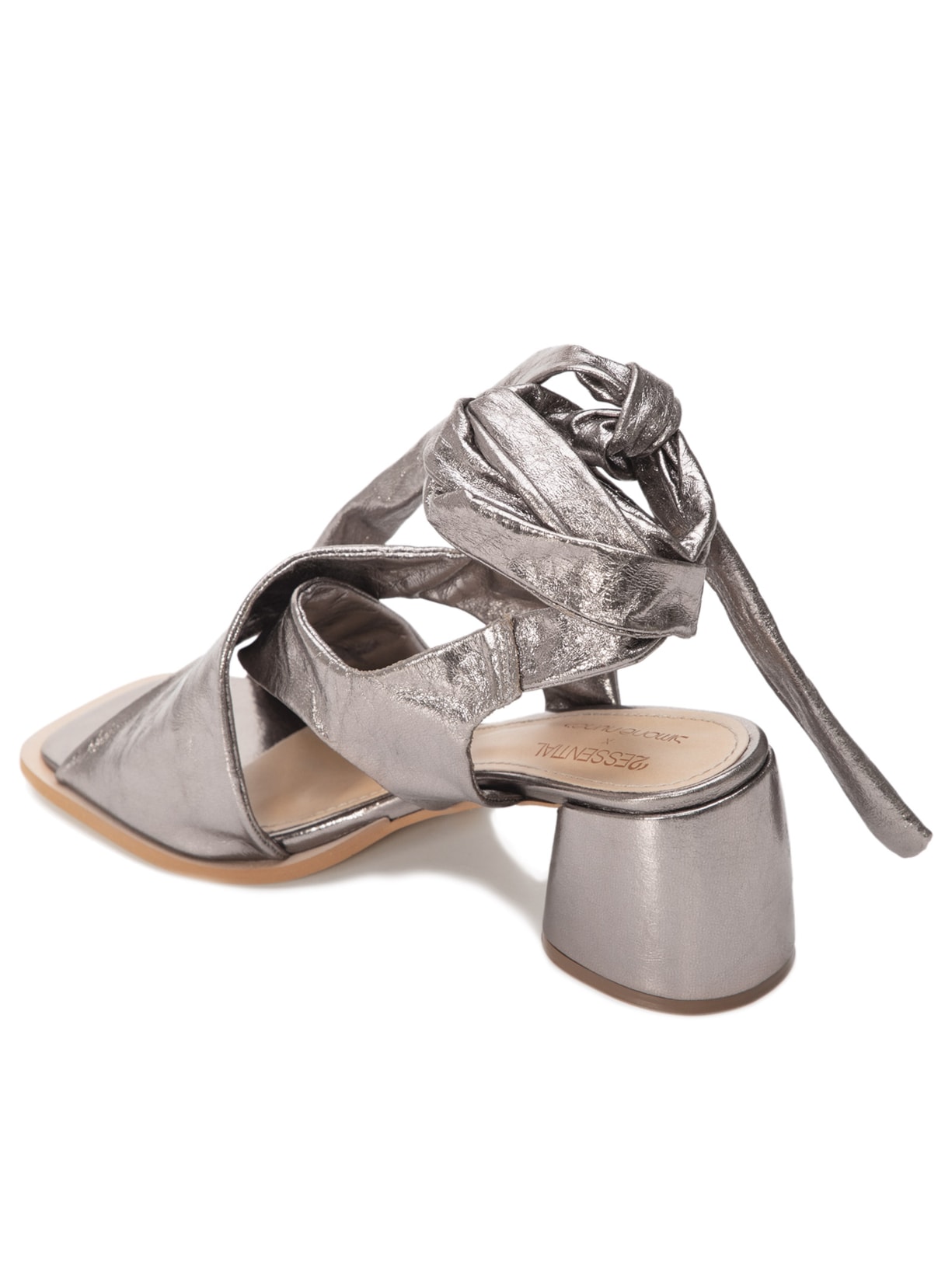 Sandália Feminina Salto Em Couro Amarração Prata '2Essential + Simone Nunes