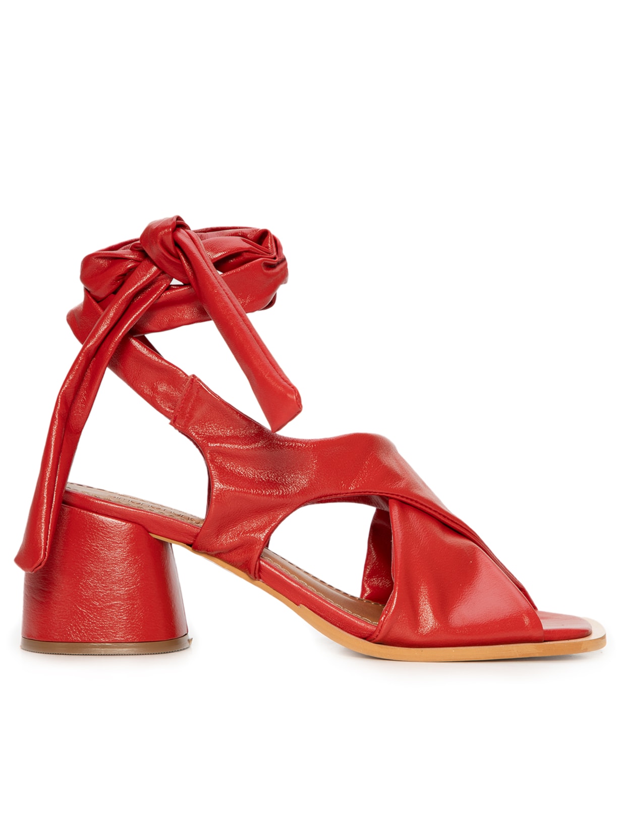 Sandália Feminina Salto Em Couro Amarração - Vermelho