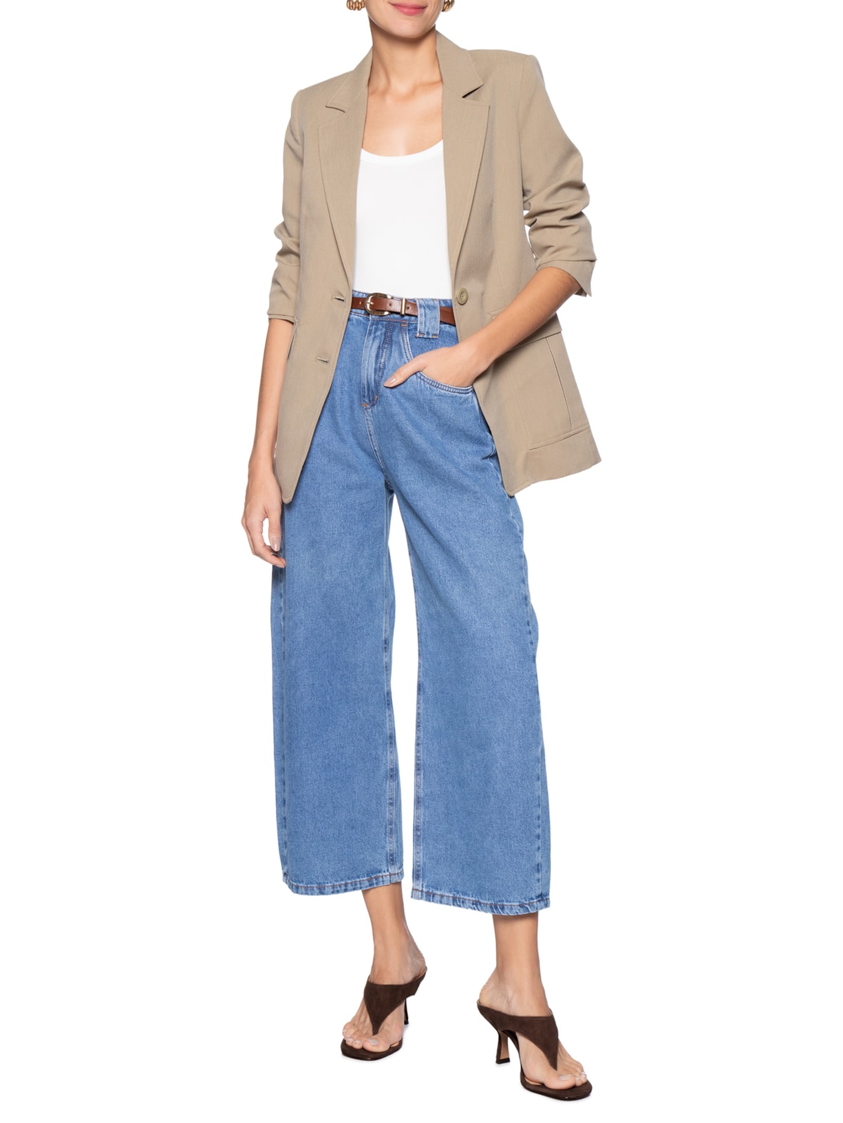 Sandália Feminina Salto Fino Médio Camurça Marrom Luiza Barcelos