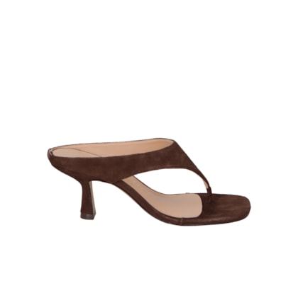 Sandália Feminina Salto Fino Médio Camurça - Marrom