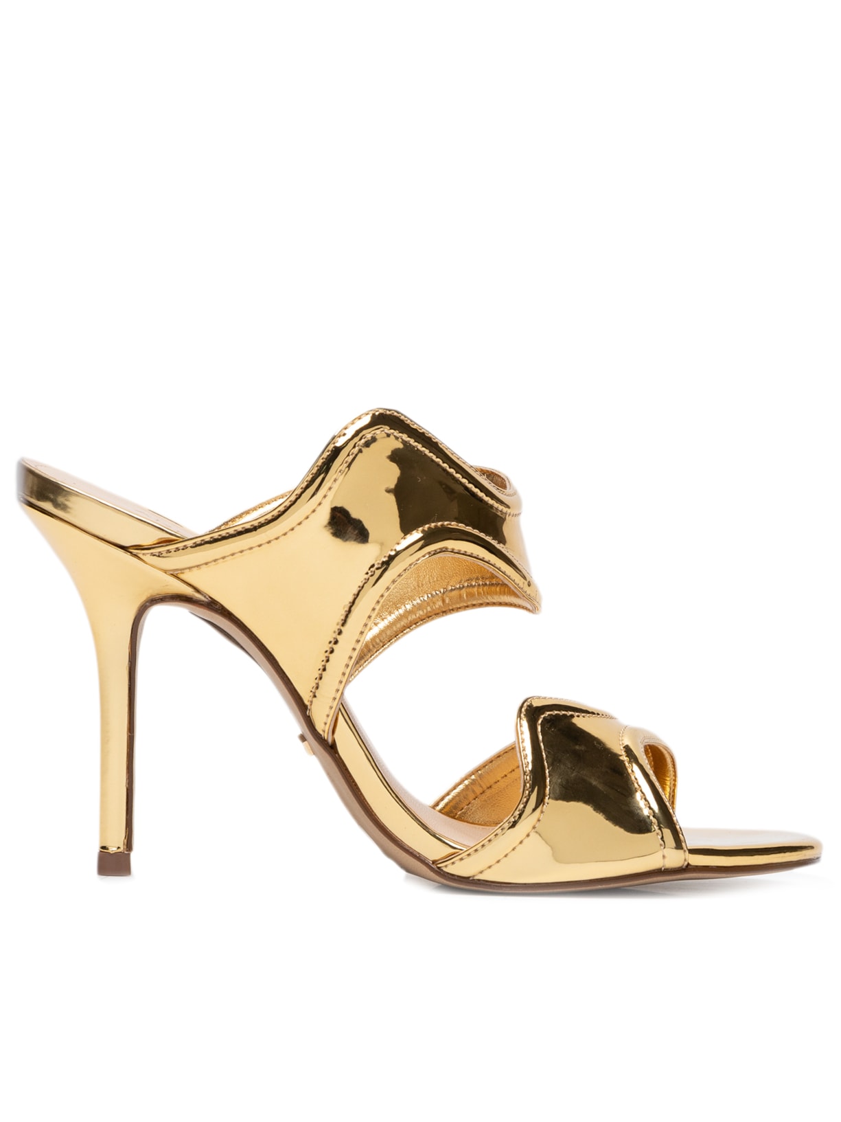 Sandália Feminina Salto Fino Tiras Curvas - Dourado