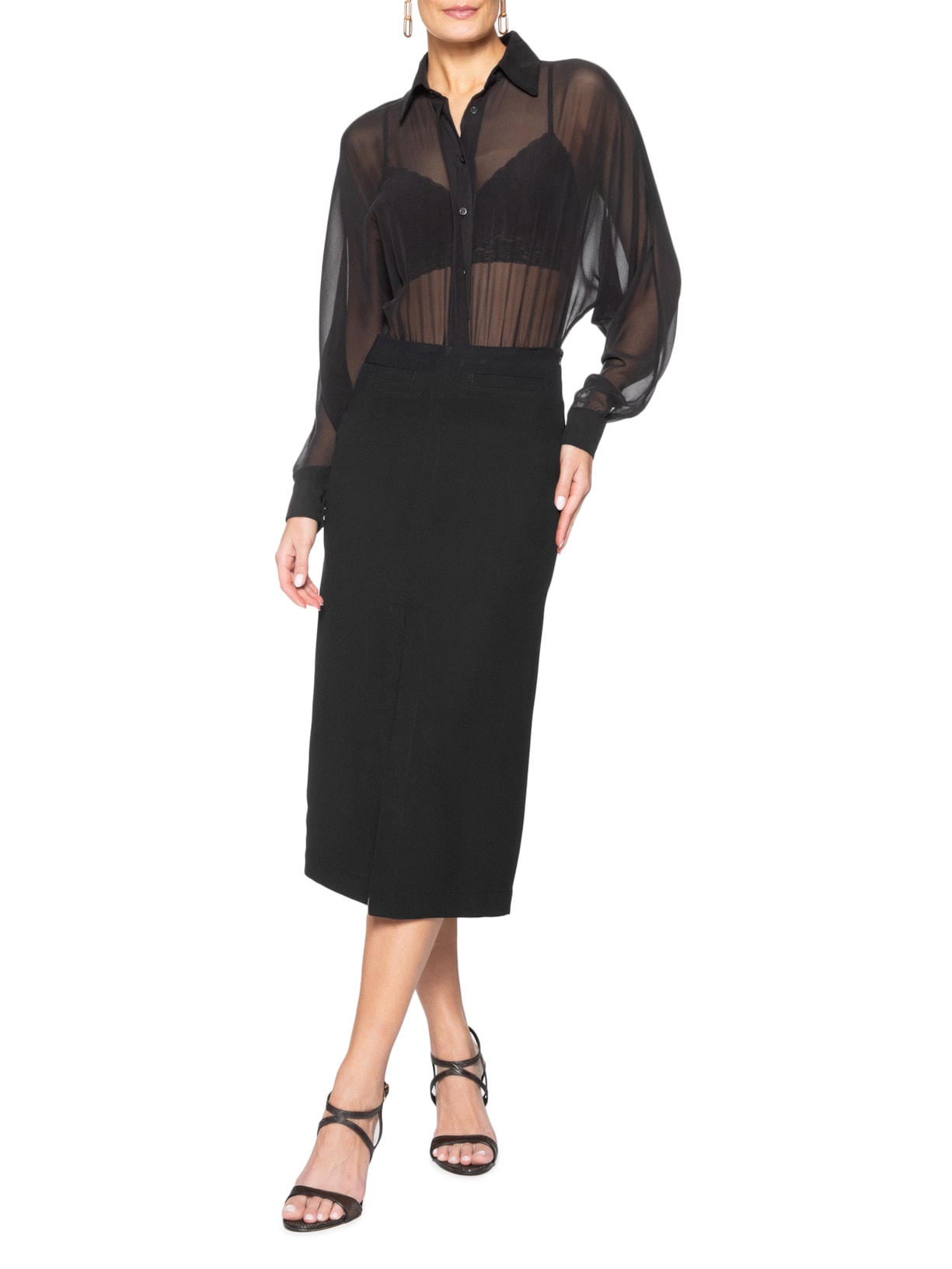 Sandália Feminina Salto Fivela Tiras Preto Arezzo