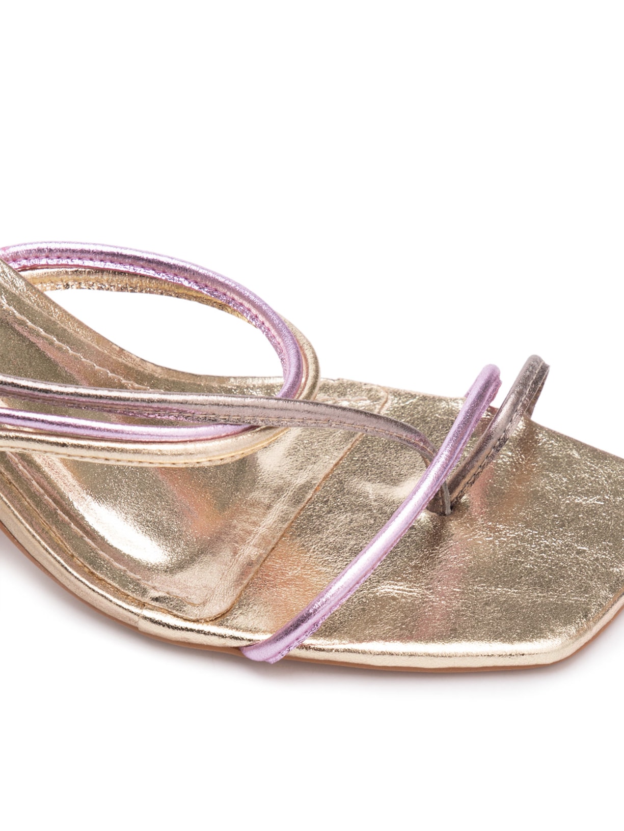 Sandália Feminina Salto Médio Amarração Dourado '2Essential