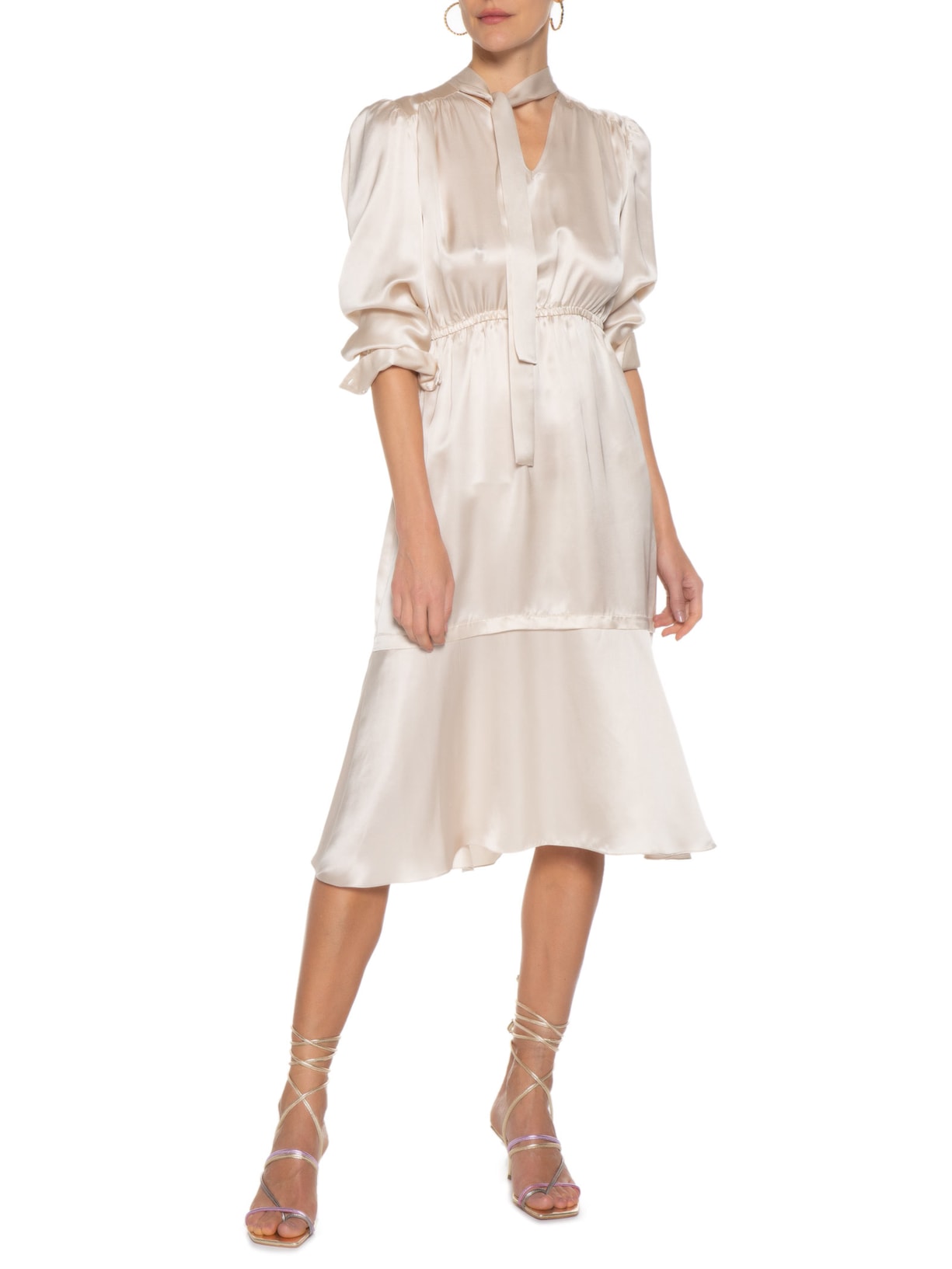 Sandália Feminina Salto Médio Amarração Dourado '2Essential