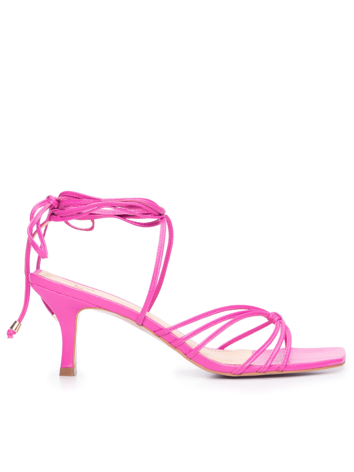 Sandália Feminina Salto Médio Amarração - Rosa