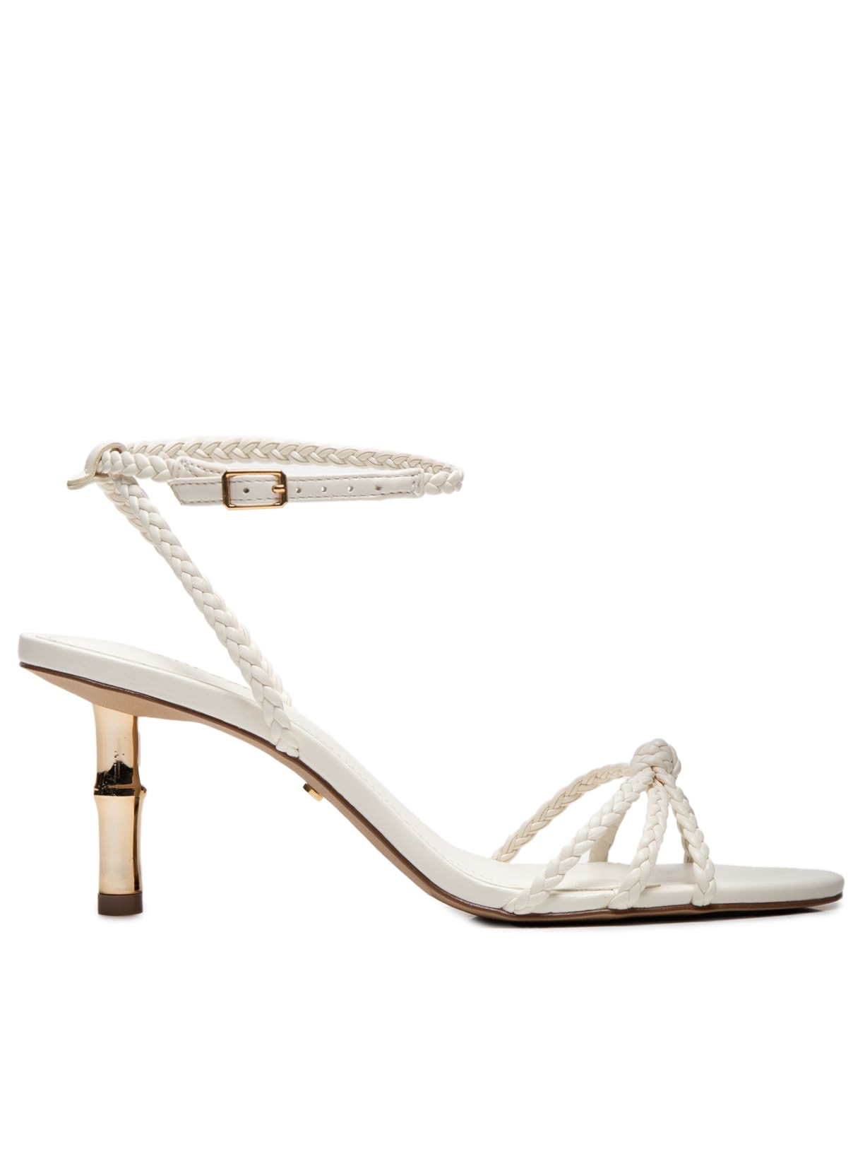 Sandália Feminina Salto Médio Bamboo Metal - Branco