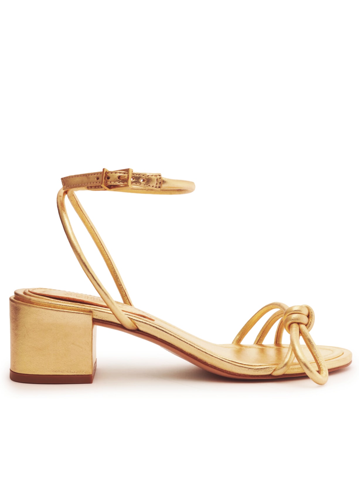 Sandália Feminina Salto Médio Bloco Couro - Dourado