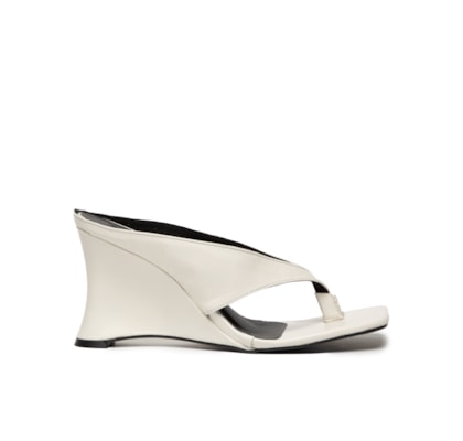 Sandália Feminina Salto Médio em Couro - Off White