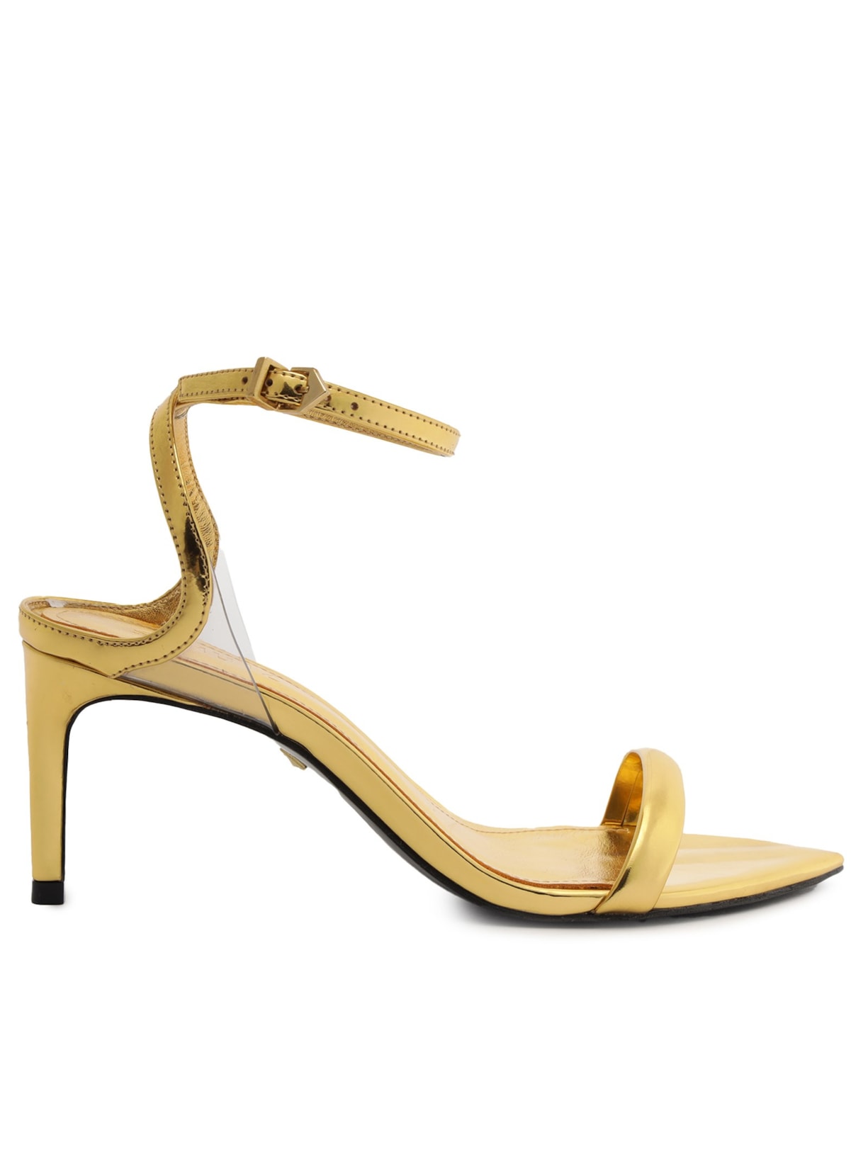 Sandália Feminina Salto Médio Skye Leaf Couro - Dourado