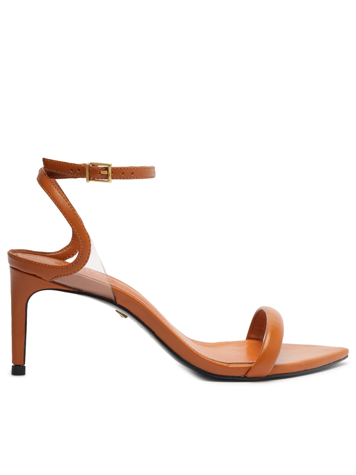 Sandália Feminina Salto Médio Skye Leaf Couro - Marrom