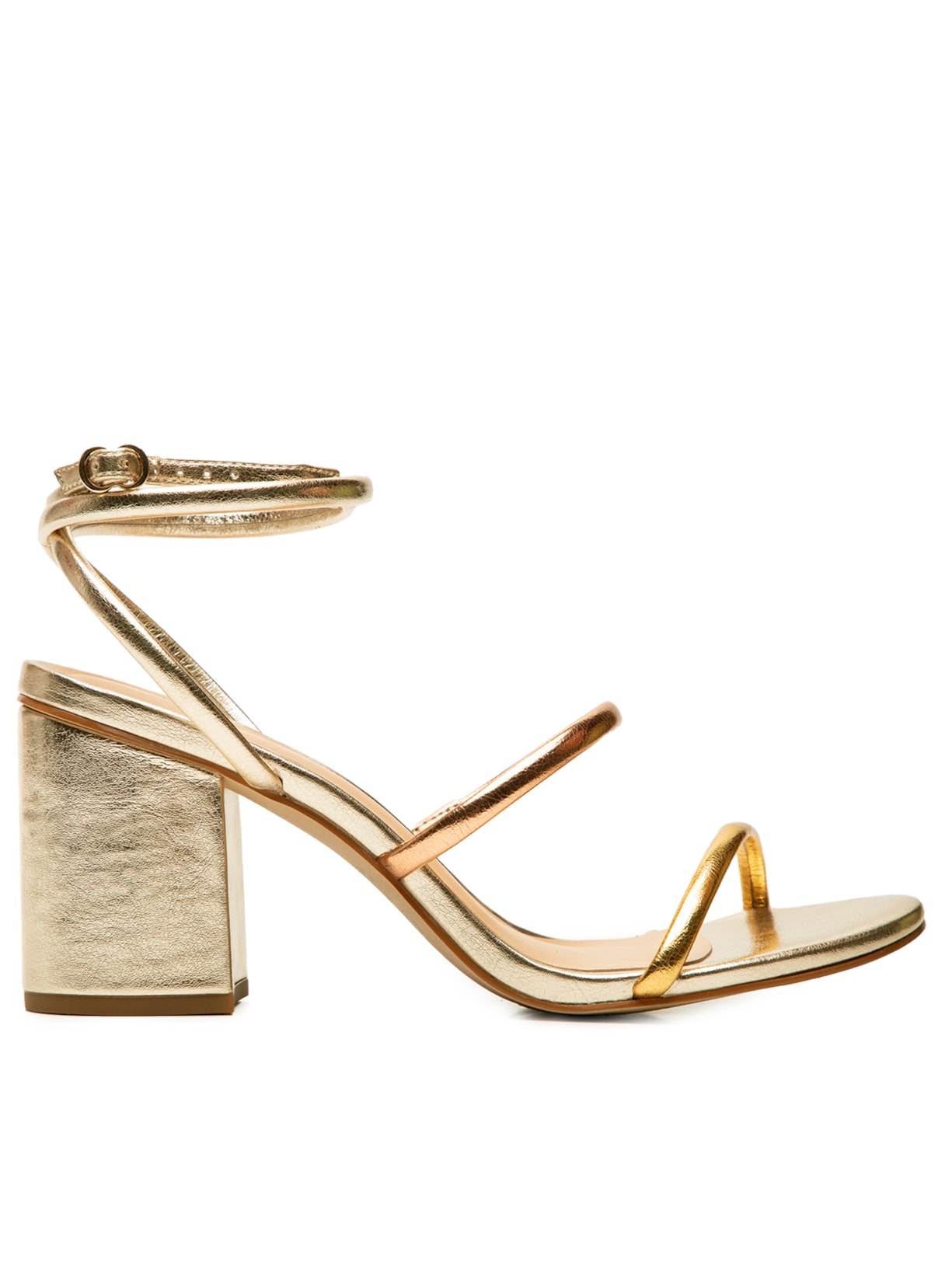 Sandália Feminina Salto Médio Tiras Paralelas - Dourado