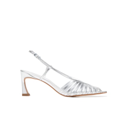 Sandália Feminina Salto Médio Tiras - Prata