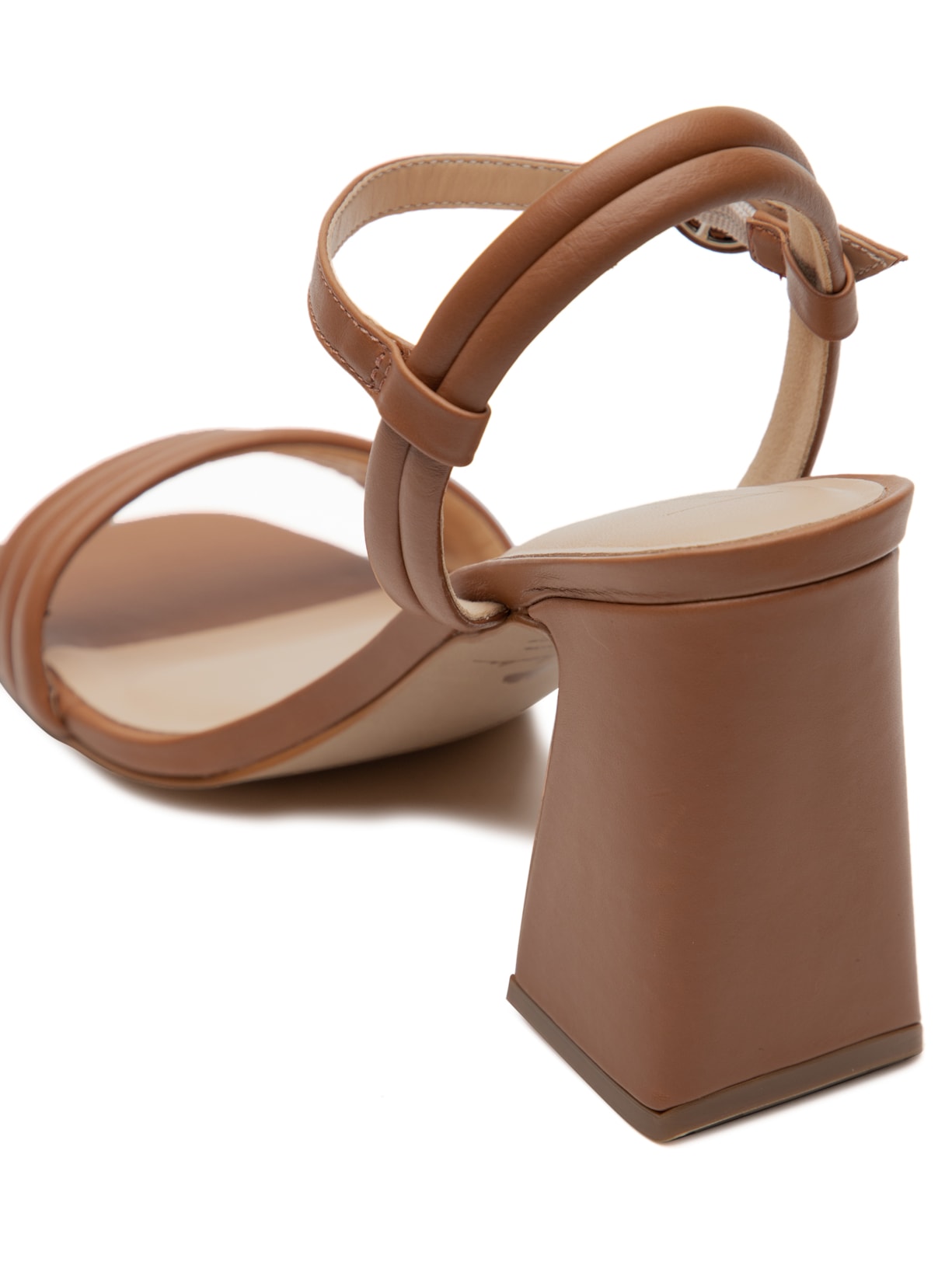 Sandália Feminina Salto Médio Tiras Triplas Marrom Luiza Barcelos