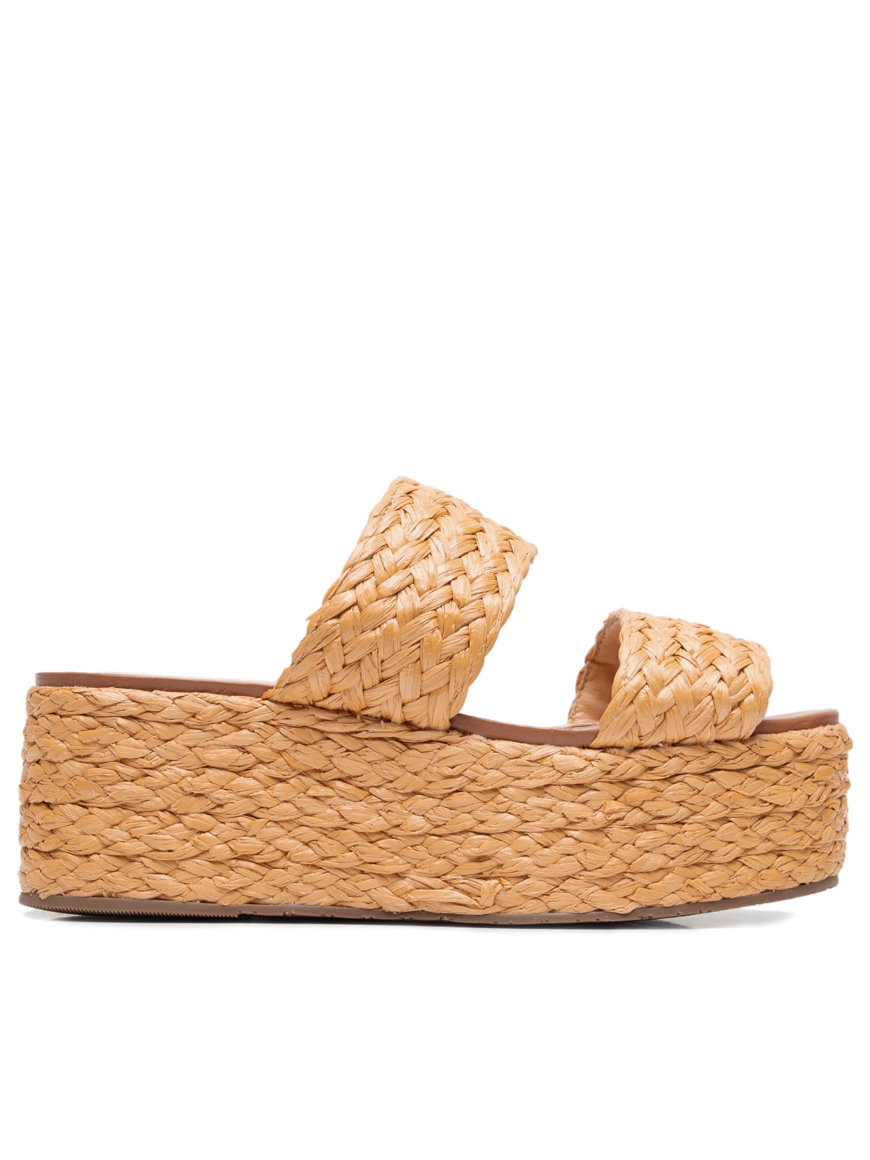 Sandália Feminina Salto Plataforma Rafia Natural - Bege