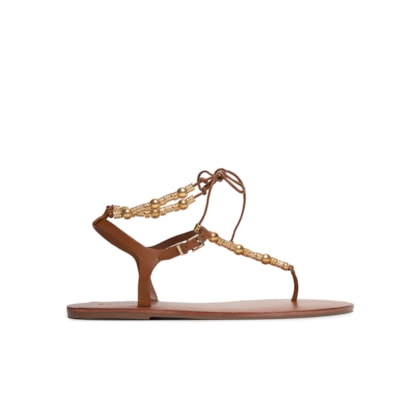 Sandália Feminina Salto Rasteiro - Marrom