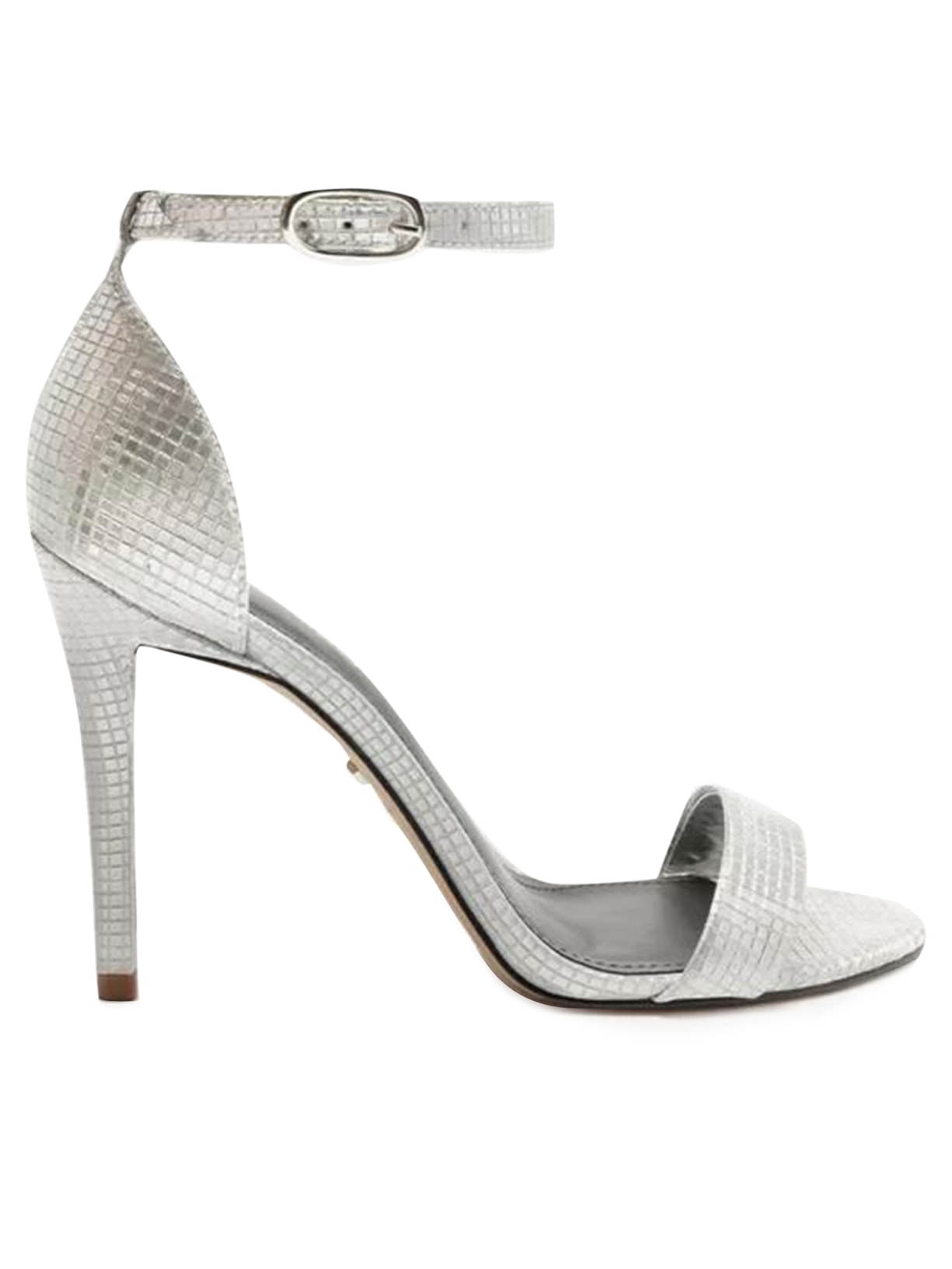 Sandália Feminina Shine Couro Salto Alto Fino - Prata