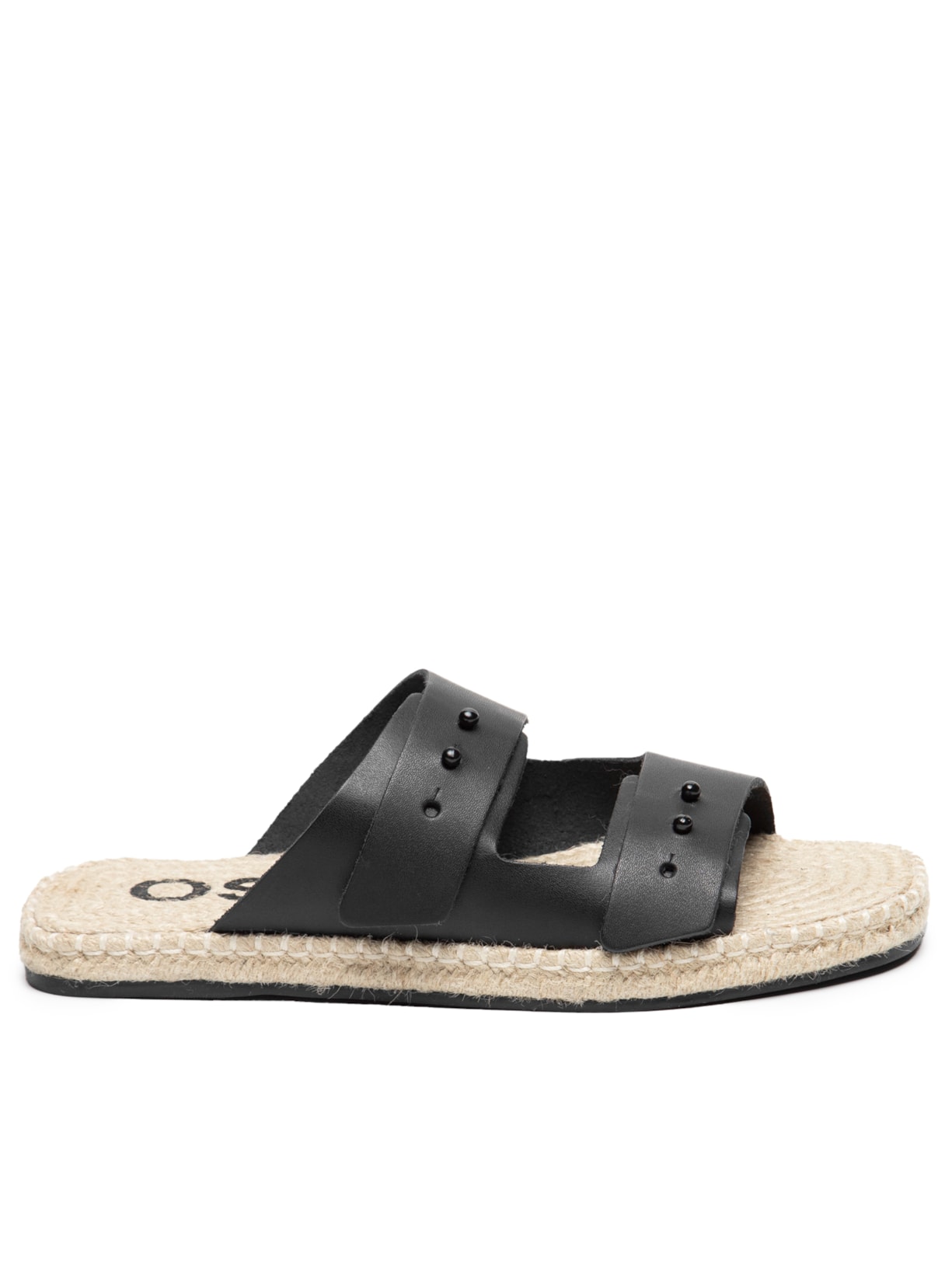 Sandália Feminina Slide Couro E Corda - Preto