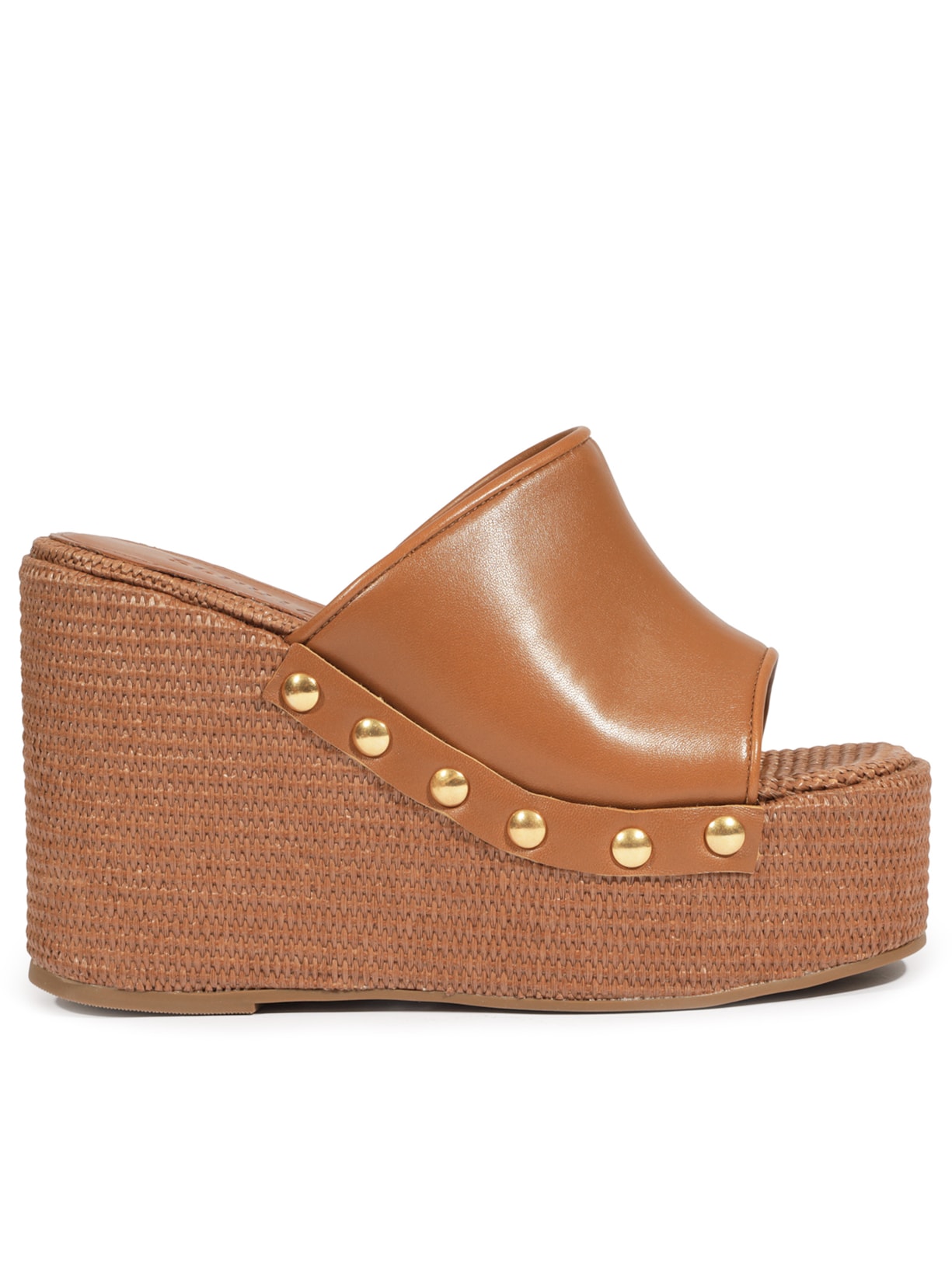 Sandália Feminina Tamanco Anabela Meia Pata Couro - Marrom