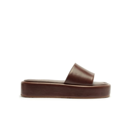 Sandália Feminina Tamanco Couro Flatform Tira Emma - Marrom