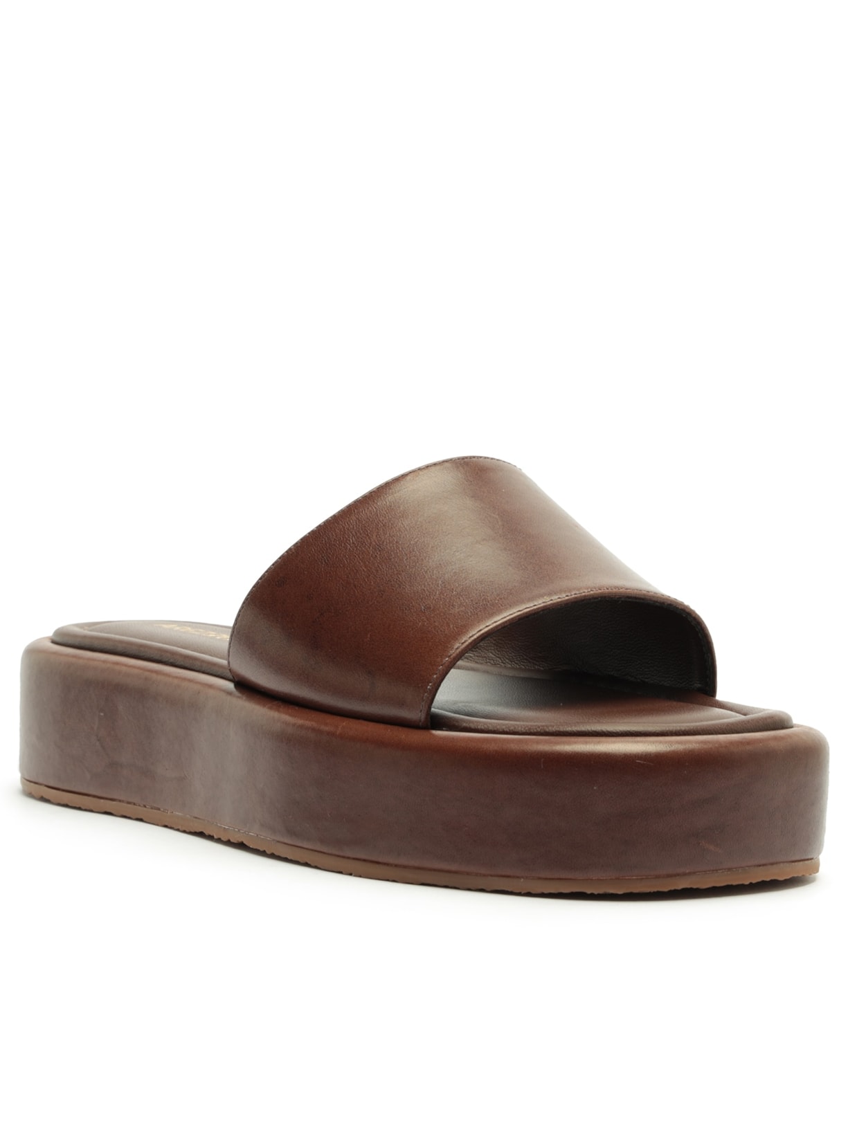 Sandália Feminina Tamanco Couro Flatform Tira Emma Marrom Arezzo