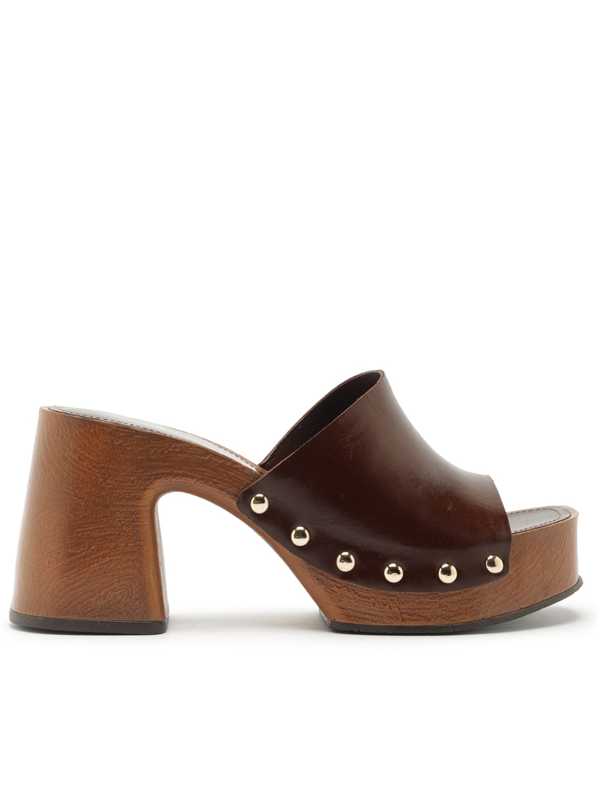 Sandália Feminina Tamanco Couro Meia Pata Madeira Marrom Arezzo