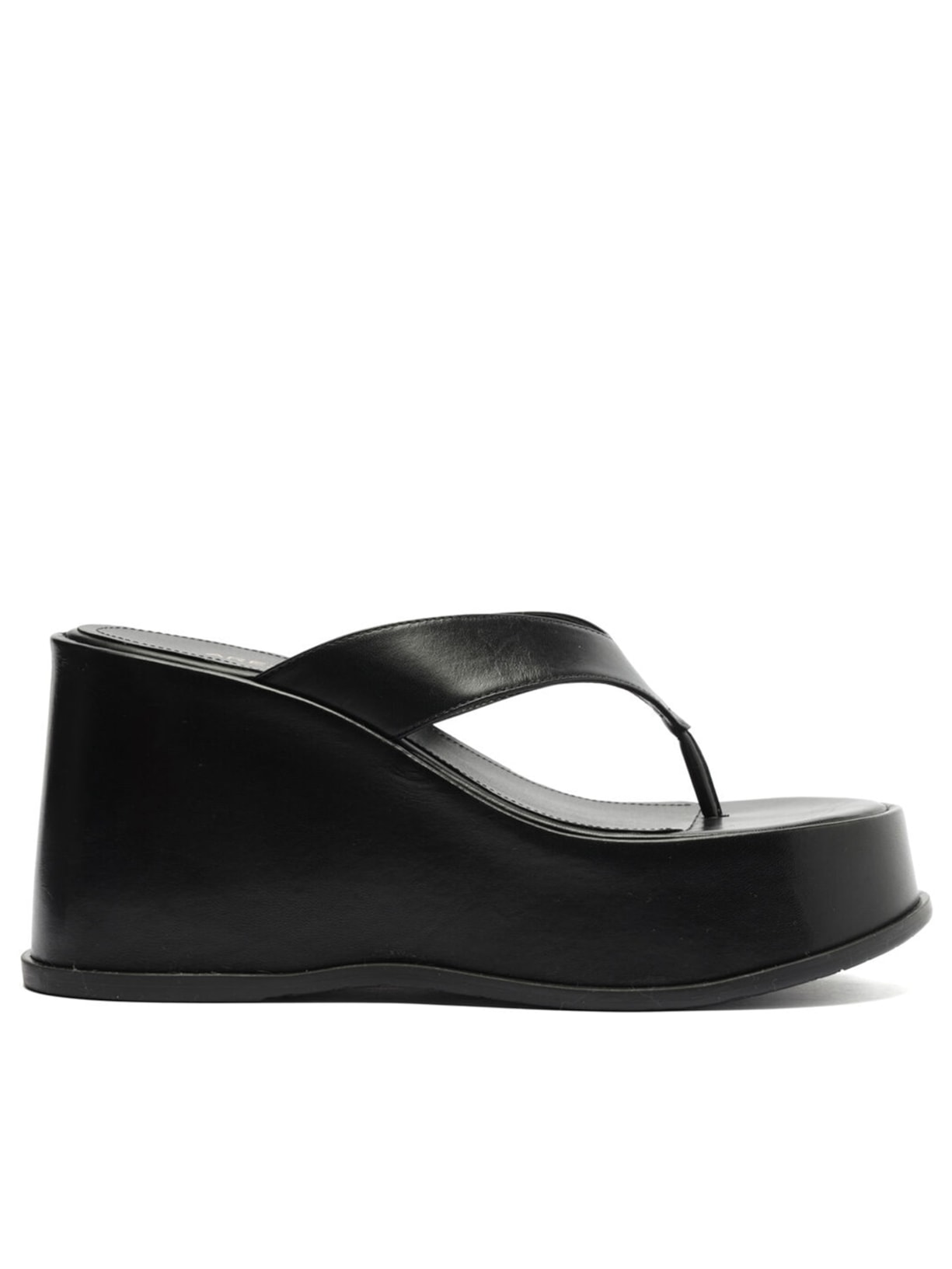 Sandália Feminina Tamanco Couro Plataforma Thong - Preto