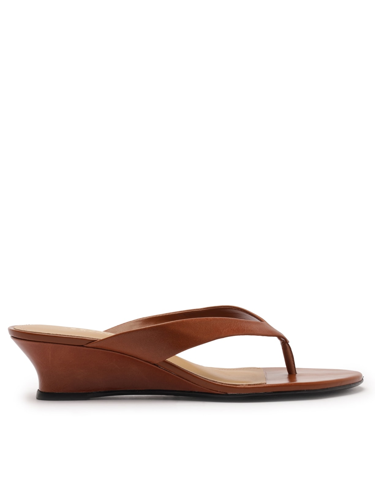 Sandália Feminina Tamanco Couro Salto Anabela Flip Flop - Marrom