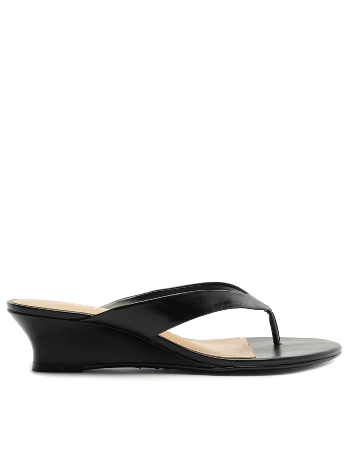 Sandália Feminina Tamanco Couro Salto Anabela Flip Flop - Preto
