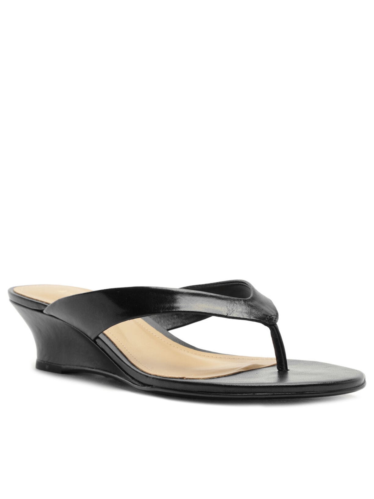 Sandália Feminina Tamanco Couro Salto Anabela Flip Flop Preto Arezzo