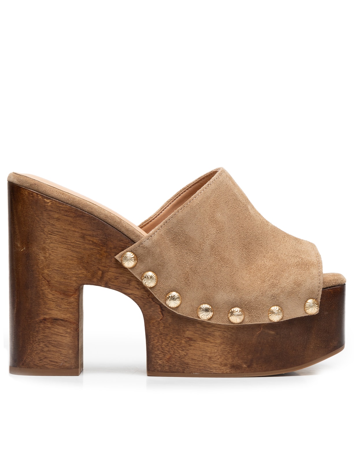 Sandália Feminina Tamanco Meia Pata Camurção Fendi - Bege