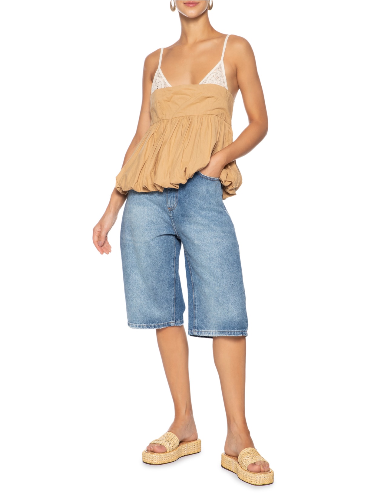 Sandália Feminina Tamanco Palha Natural Flatform Tira Emma Bege Arezzo