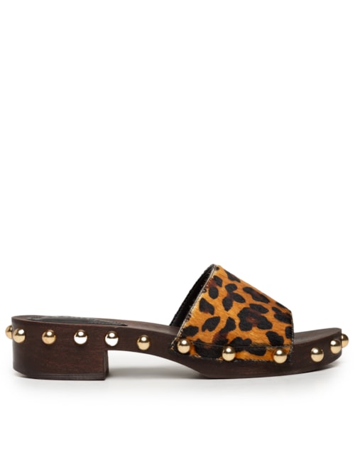Sandália Feminina Tamanco Pelo Onça - Animal Print