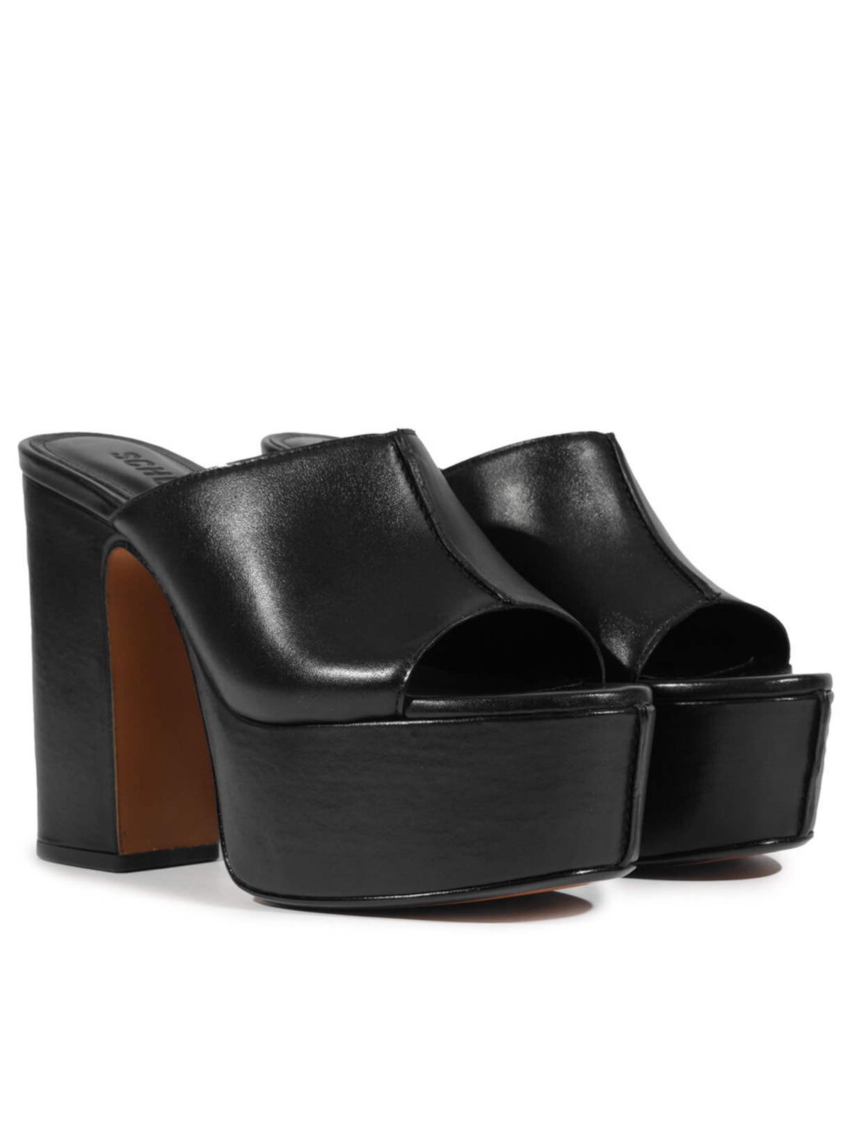 Sandália Feminina Tamanco Plataforma Couro Preto Schutz
